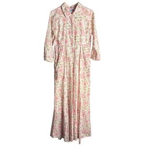 Julia India‎ Amory Floral Strawberry Shirt Dress Sz 1/S Pink Green White Lined